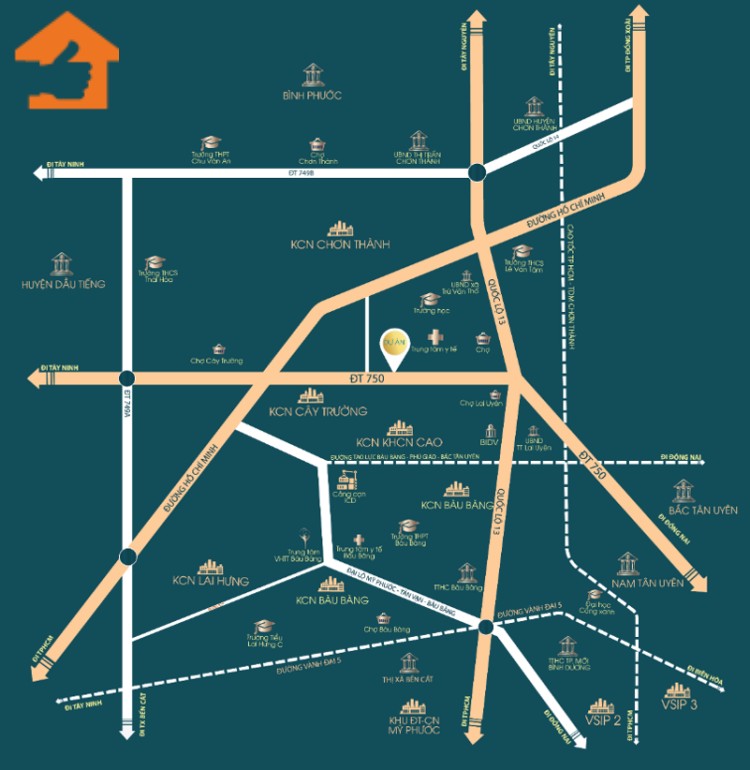 Vị trí dự án New Land Bàu Bàng toạ độ vàng ngay KCN Bàu Bàng