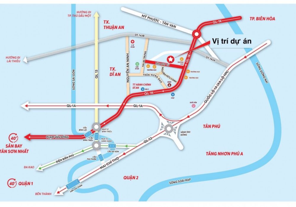 Vị trí dự án nhà phố Louis Resident Dĩ An Bình Dương