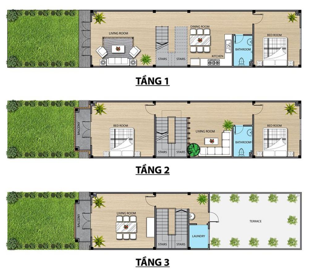 Thiết kế 3 tầng dự án nhà phố Louis Resident Dĩ An Bình Dương