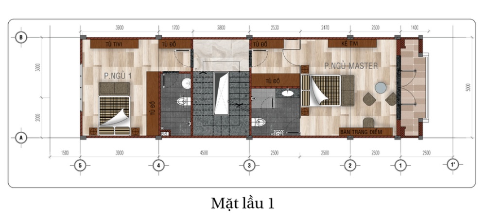 Thiết kế lầu 1 dự án nhà phố Levata City Tên Lửa Tân Bình