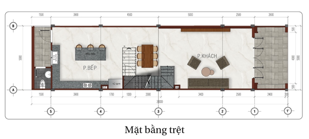 Thiết kế tầng trệt dự án nhà phố Levata City Tên Lửa Tân Bình