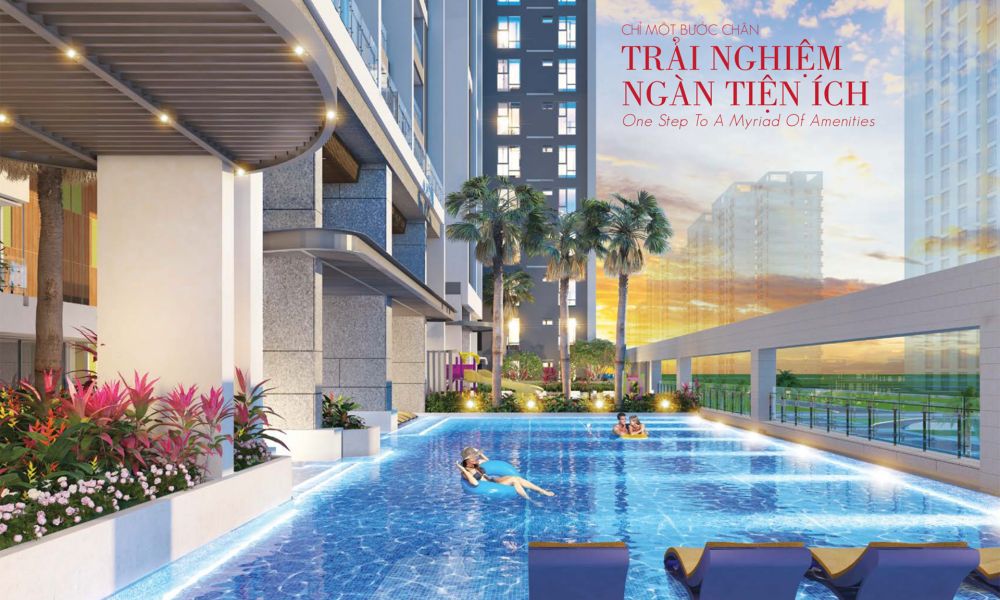 Hồ bơi ngay trung tâm dự án căn hộ The Ascentia