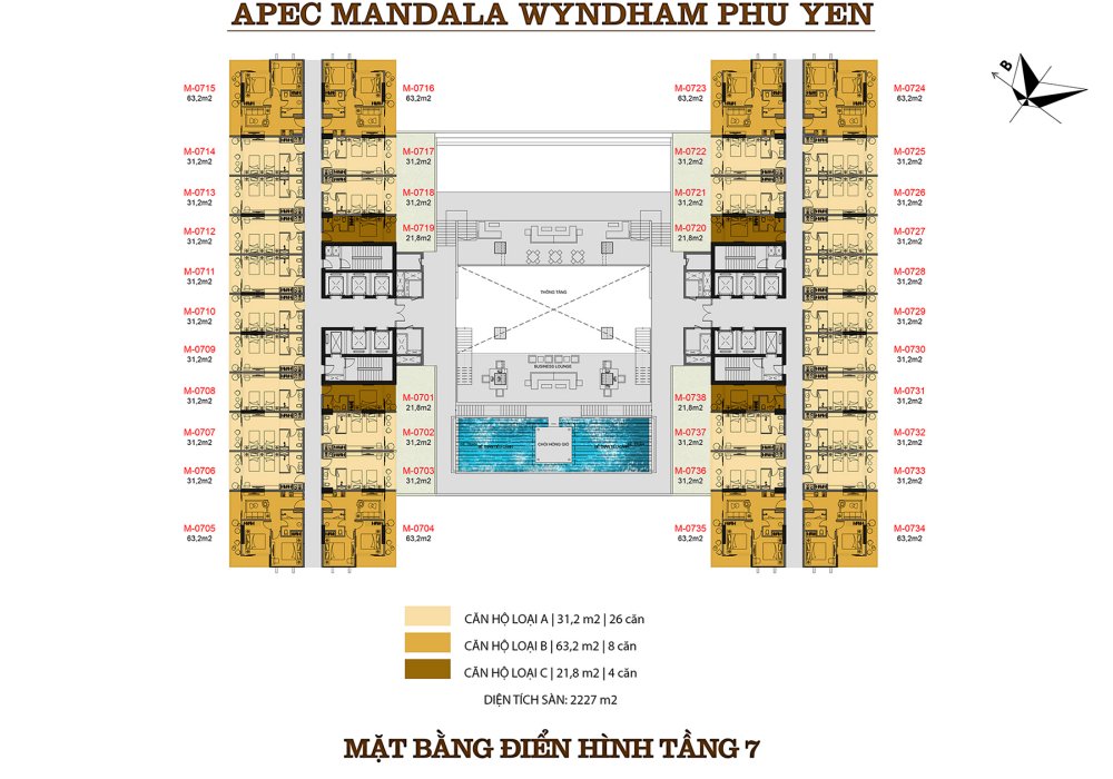 Mặt bằng tầng 7 căn hộ Apec Mandala Wyndham Garden Phú Yên