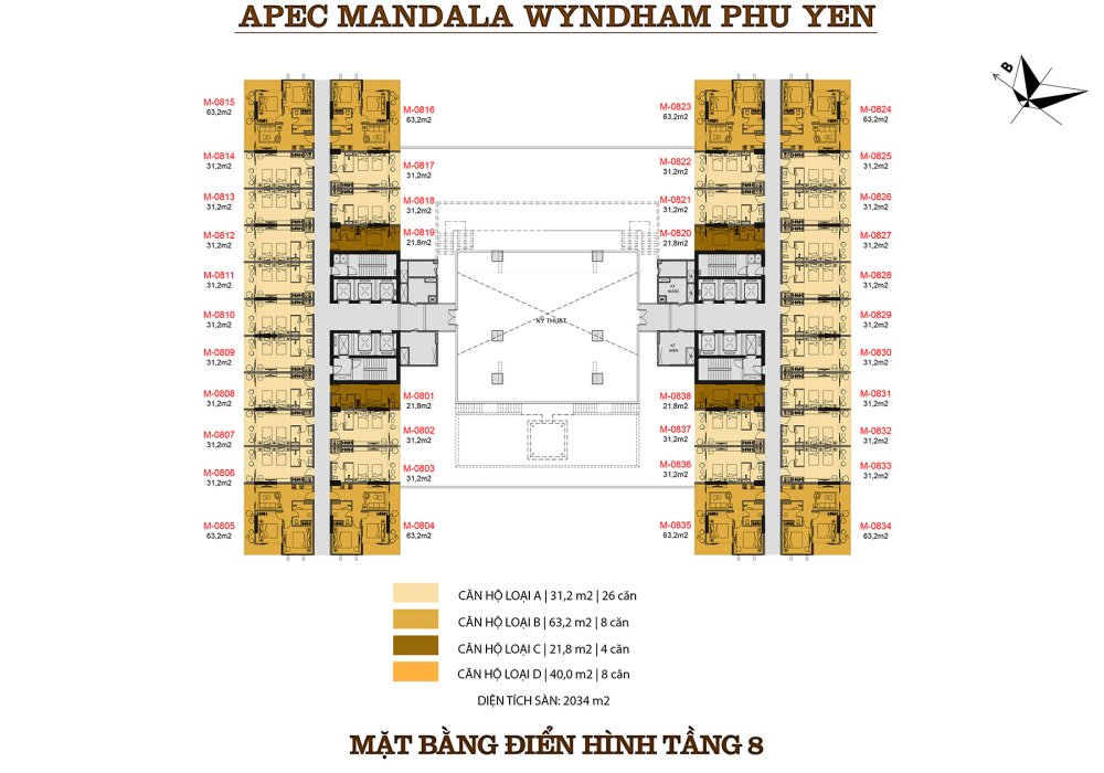 Mặt bằng tầng 8 căn hộ Apec Mandala Wyndham Garden Phú Yên