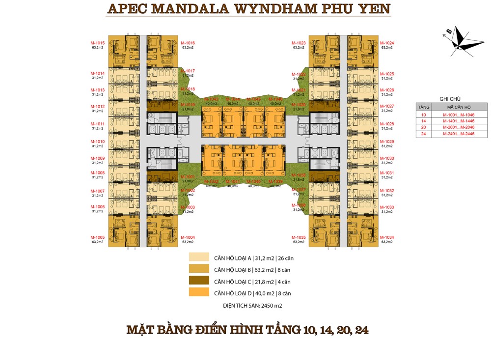 Mặt bằng tầng 10 14 20 24 căn hộ Apec Mandala Wyndham Garden Phú Yên
