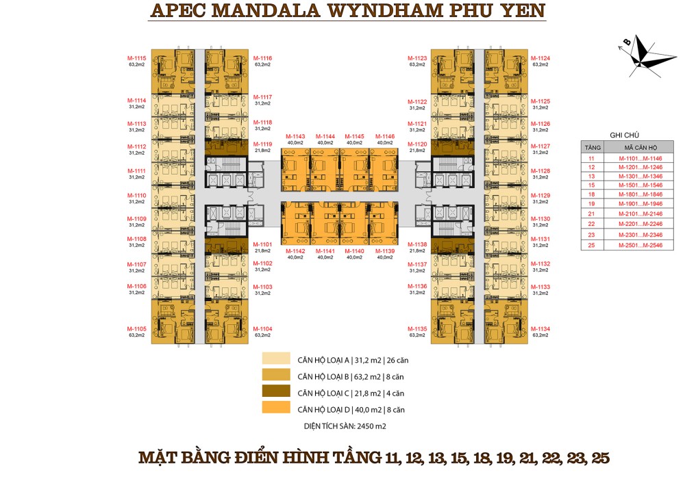 Mặt bằng tầng 11 12 13 15 18 19 21 22 23 25 căn hộ Apec Mandala Wyndham Garden Phú Yên