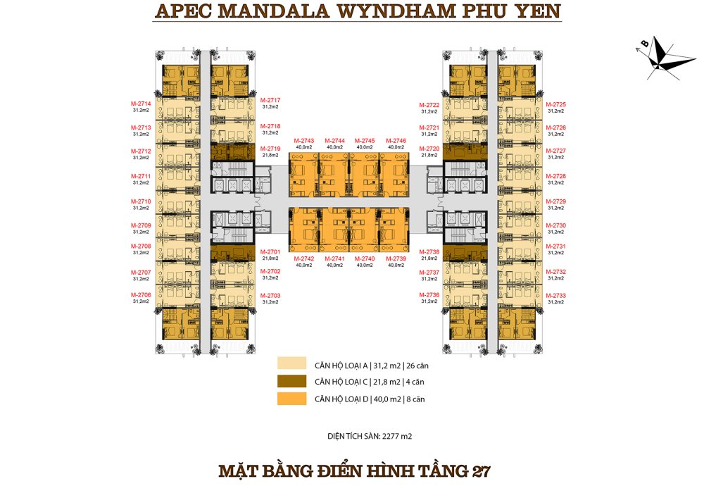Mặt bằng tầng 27 căn hộ Apec Mandala Wyndham Garden Phú Yên