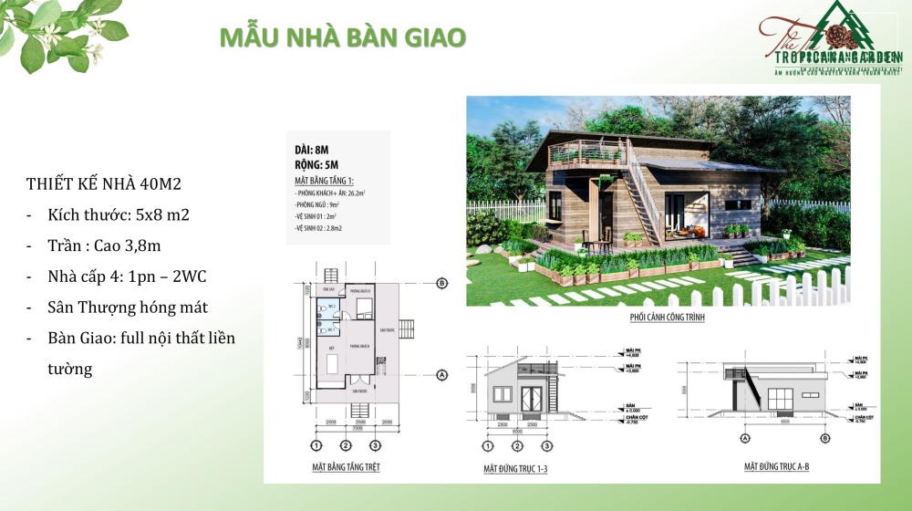Thiết kế mẫu nhà bàn giao thiết kế 40m2 tại dự án Làng sinh thái The Tropicana Garden 