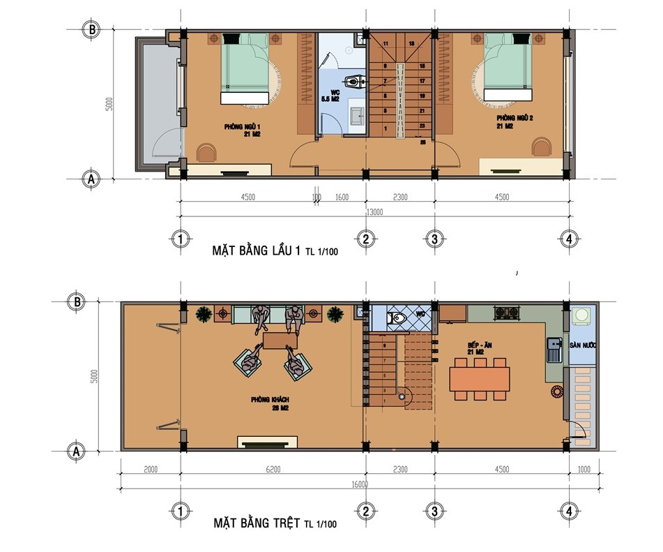 Thiết kế 1 trệt 1 lầu dự án nhà phố Champaca Garden Bình Dương