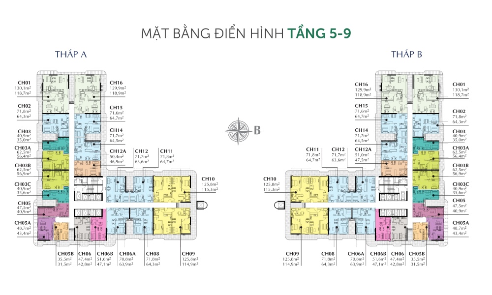 Mặt bằng tầng 5 đến 9 dự án căn hộ Sunshine Horizon Quận 4