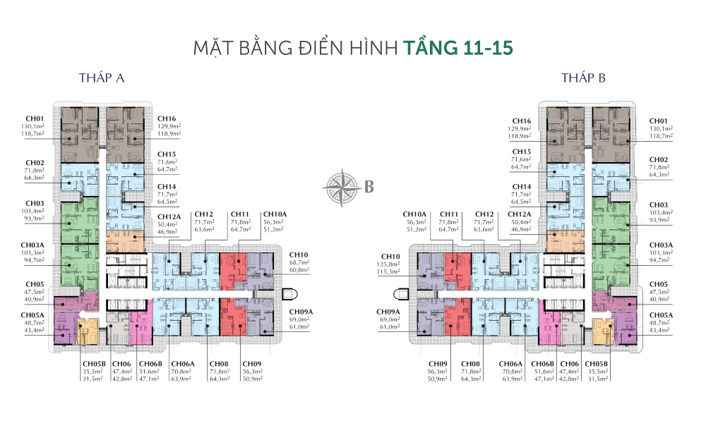 Mặt bằng tầng 11 đến 15 dự án căn hộ Sunshine Horizon Quận 4