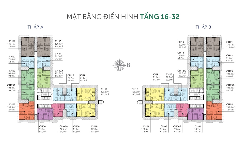 Mặt bằng tầng 16 đến 32 dự án căn hộ Sunshine Horizon Quận 4