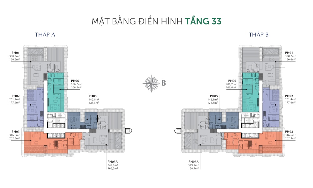 Mặt bằng tầng 33 dự án căn hộ Sunshine Horizon Quận 4