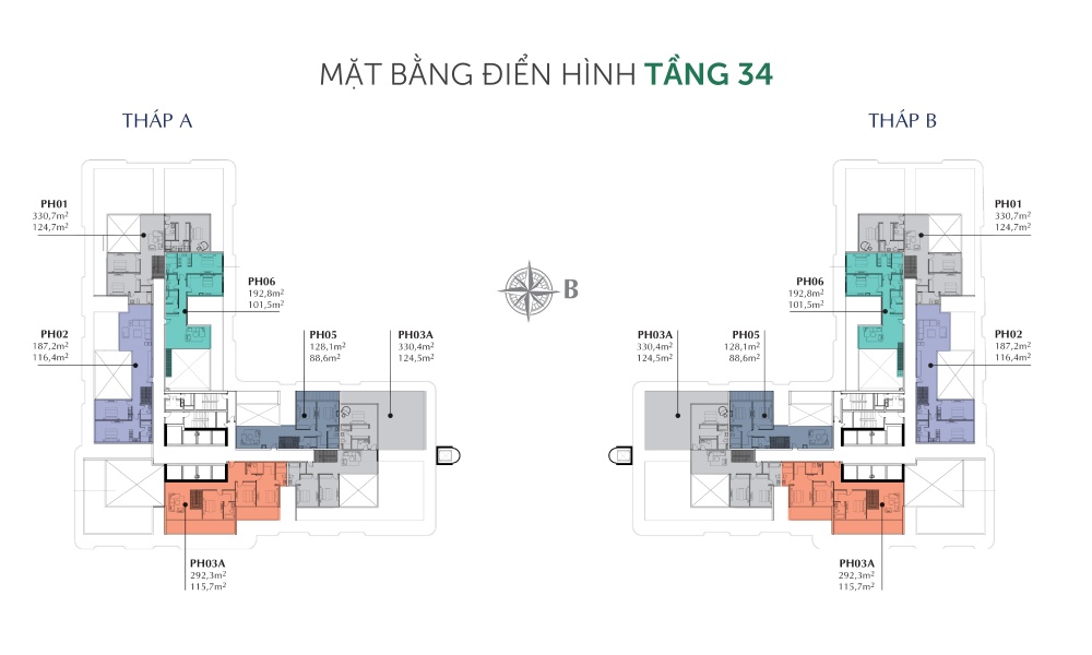 Mặt bằng tầng 34 dự án căn hộ Sunshine Horizon Quận 4