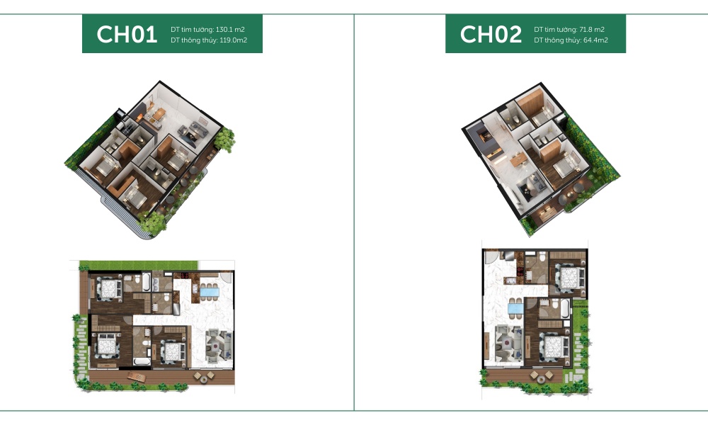Thiết kế CH01 và CH 02 tại dự án căn hộ Sunshine Horizon Quận 4