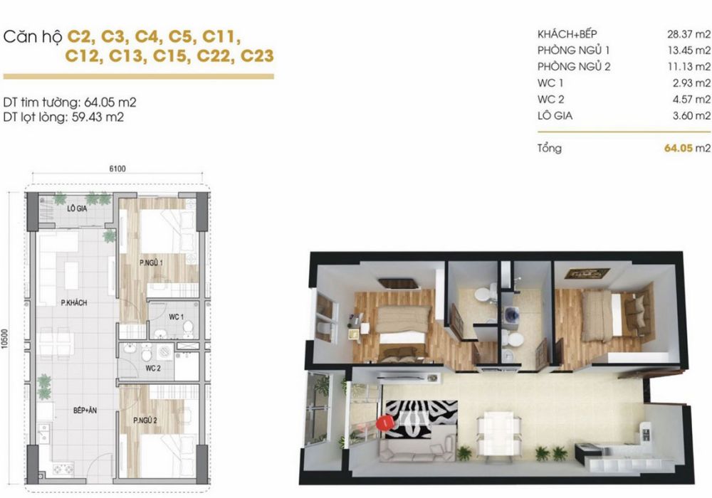 Thiết kế căn 2 PN dự án căn hộ The Youth Thủ Đức