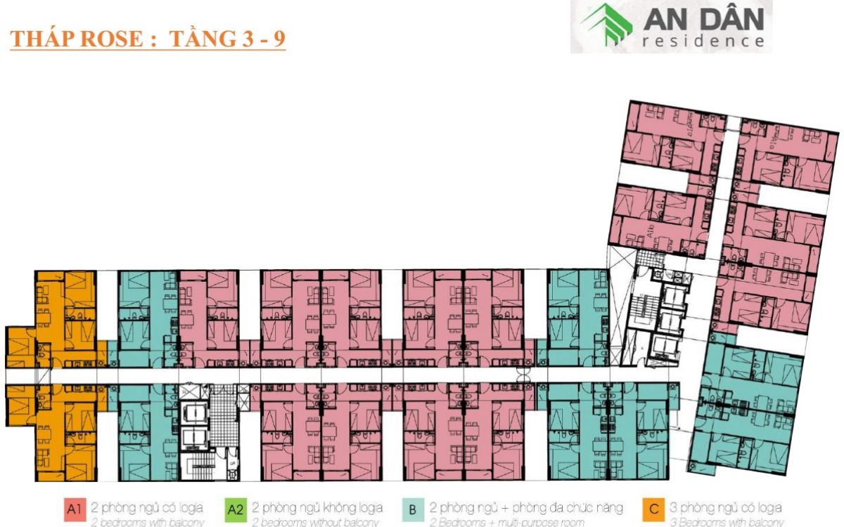 Mặt bằng tháp Rose tầng 3 đến 9