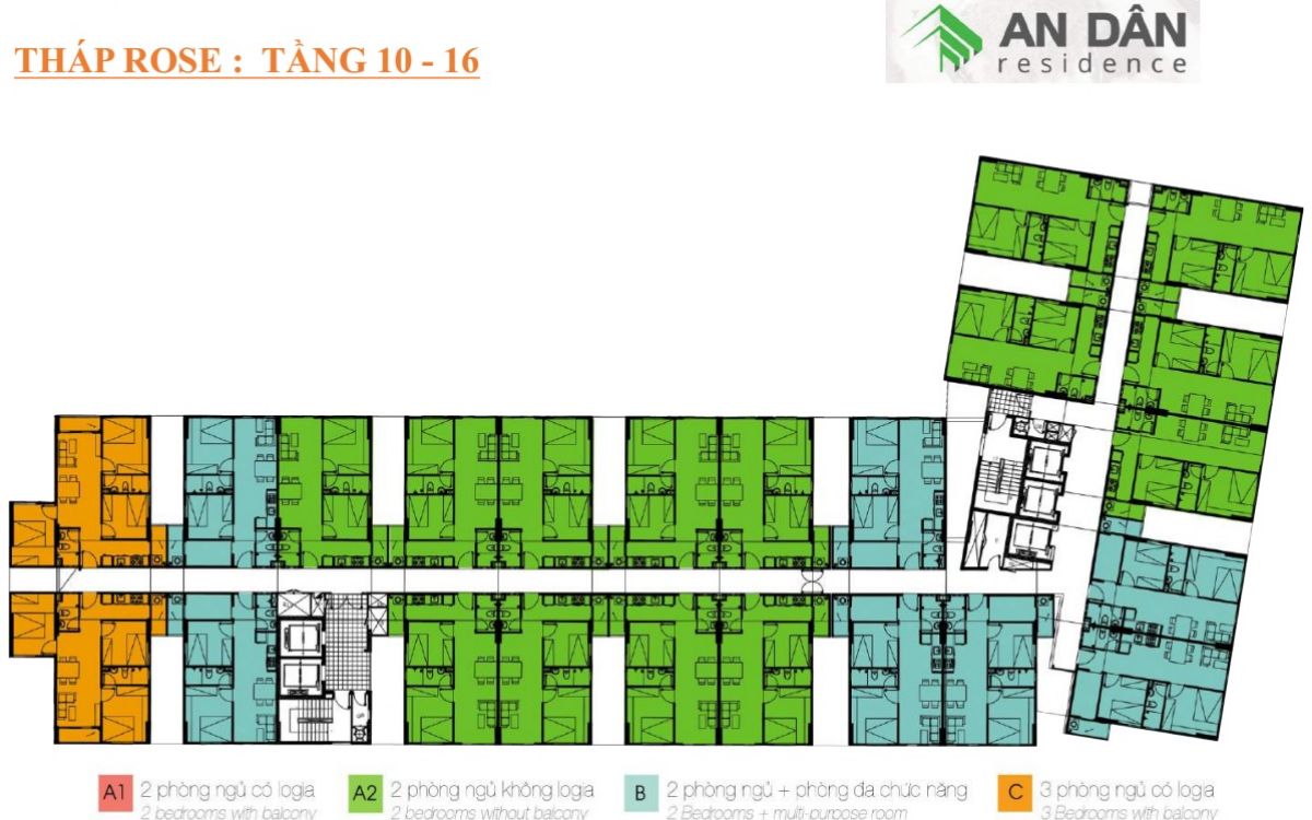 Mặt bằng tháp Rose tầng 10 đến 16
