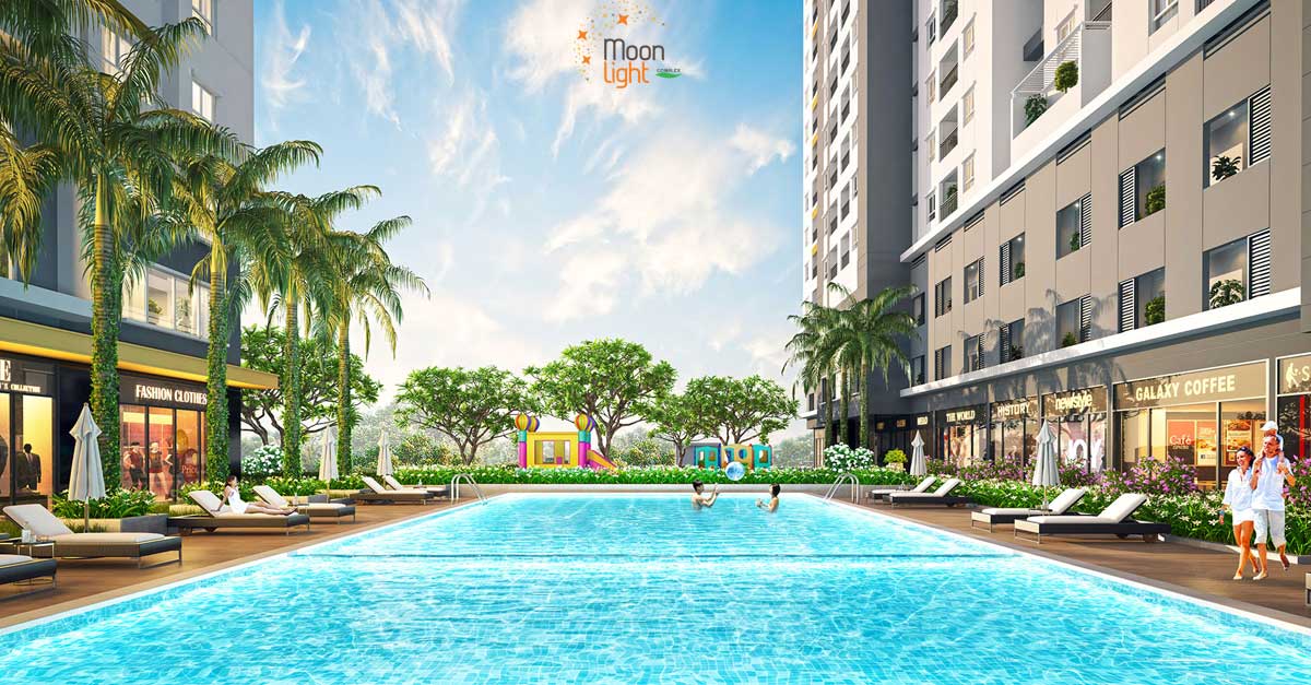 Phối cảnh hồ bơi nội khu của dự án căn hộ Moonlight Complex