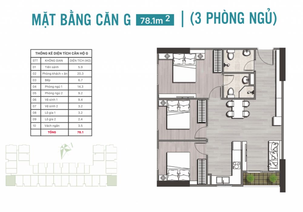 Thiết kế căn 3 Phòng ngủ dự án EcoLife Riverside