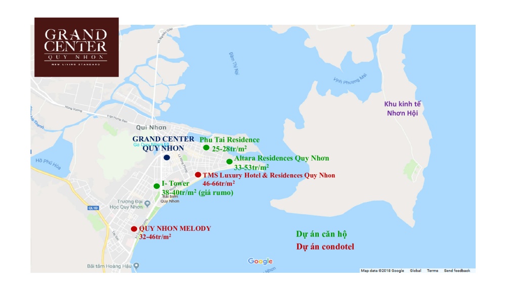 Giá bán căn hộ Grand Center Quy Nhơn lân cận