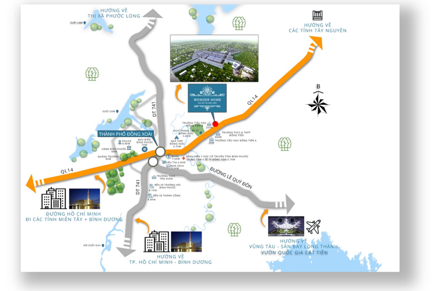 Vị trí dự án Wonder Home Đồng Xoài nằm trên QL 14