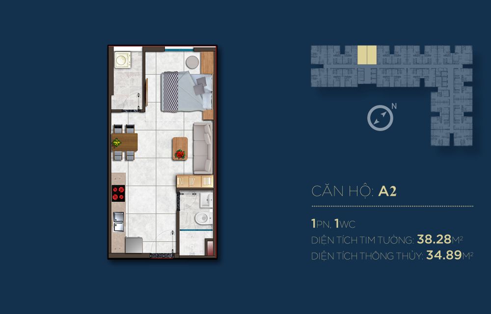 Thiết kế căn 1 PN dự án căn hộ Happy One Thạnh Lộc Quận 12 (Dự kiến)