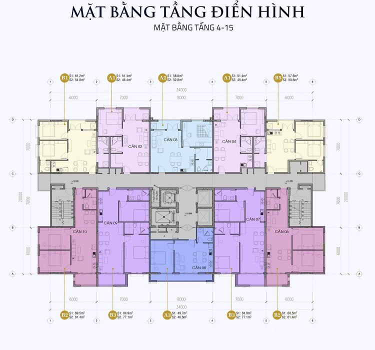 Mặt bằng tầng 4 đến 15 tại căn hộ De 1st Quantum