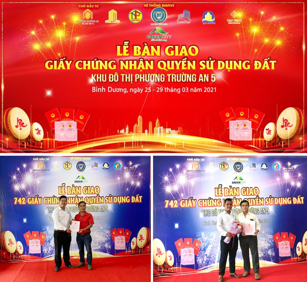 Mới đây, Chủ đầu tư Công ty Phương Trường An đã tổ chức Lễ bàn giao giấy chứng nhận quyền sử dụng đất tại dự án Khu đô thị Phương Trường An 5