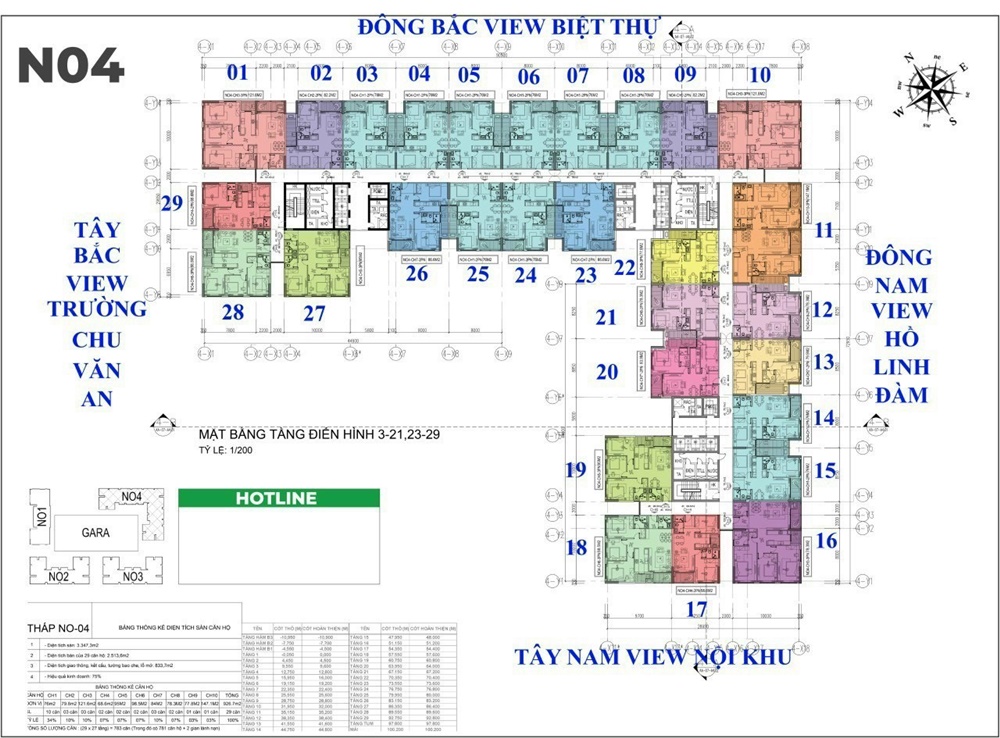 Mặt bằng block N04 tại dự án căn hộ Hà Nội Melody Residences