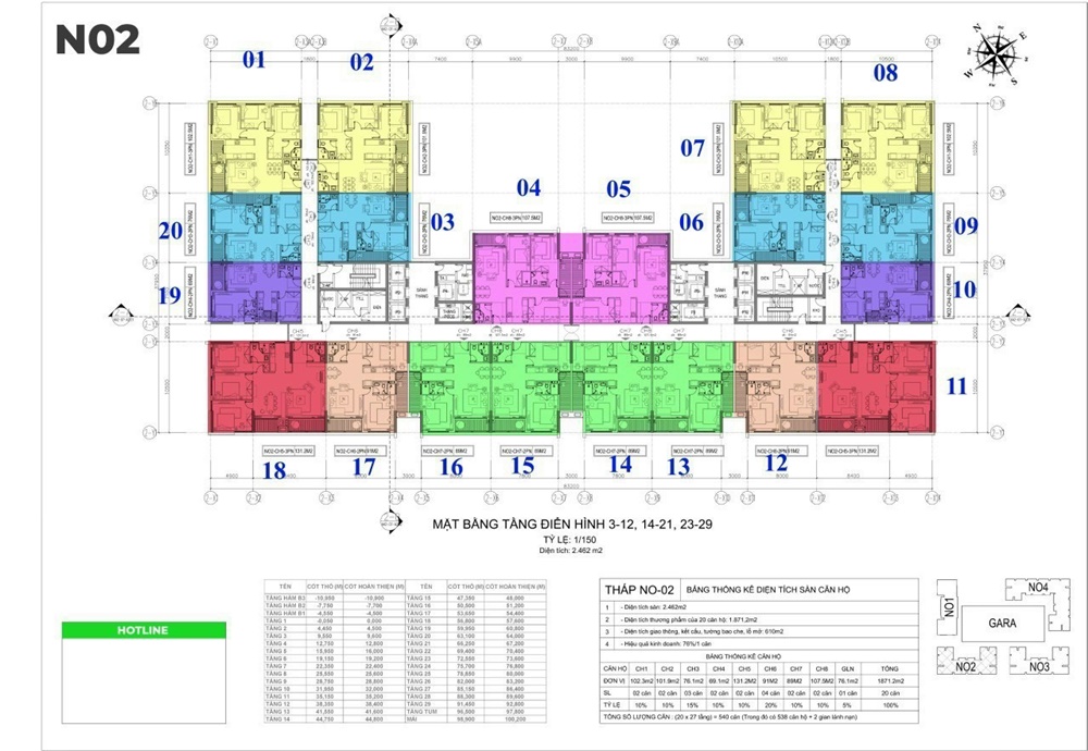 Mặt bằng block N02 tại căn hộ Hà Nội Melody Residences