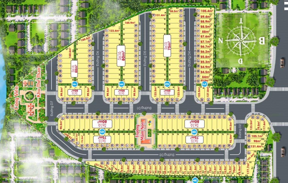 Mặt bằng diện tích từng lô dự án đất nền Lakeview Bình Dương