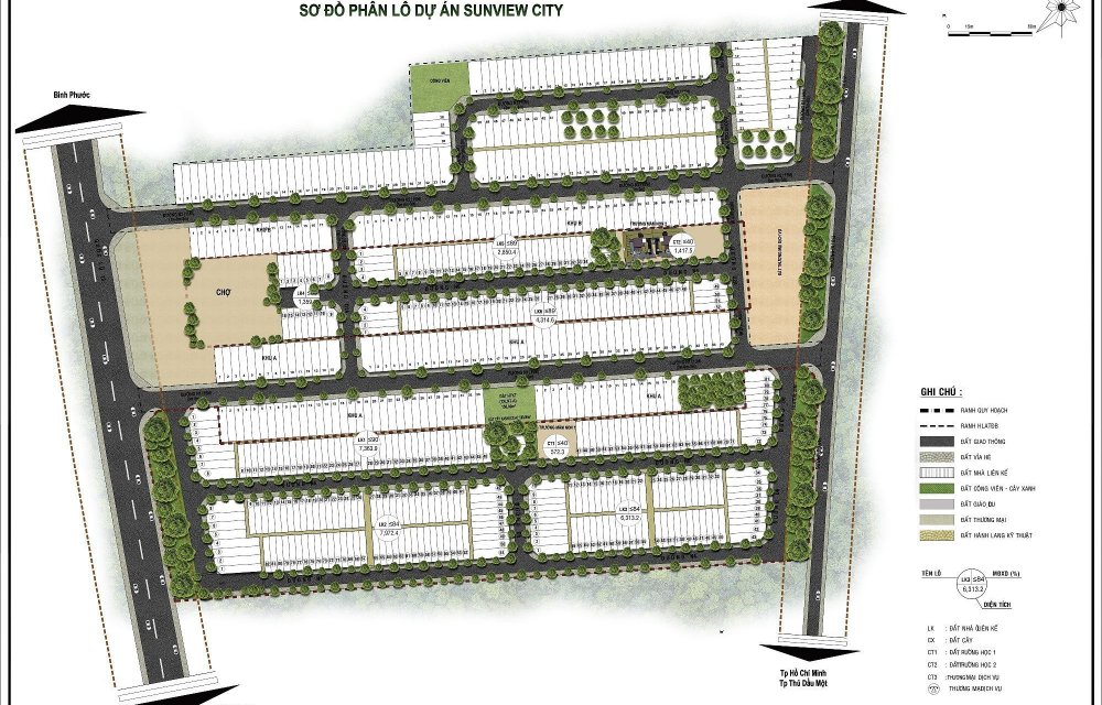 Mặt bằng phân lô dự án đất nền Sunview City Bàu Bàng Bình Dương