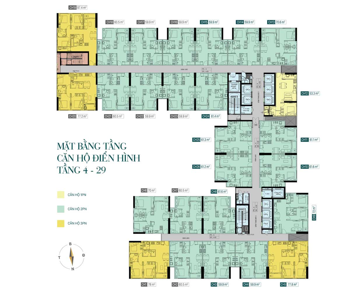 Mặt bằng Tầng 4 – 29 Dự án Căn hộ Diamond Connect Dĩ An Bình Dương