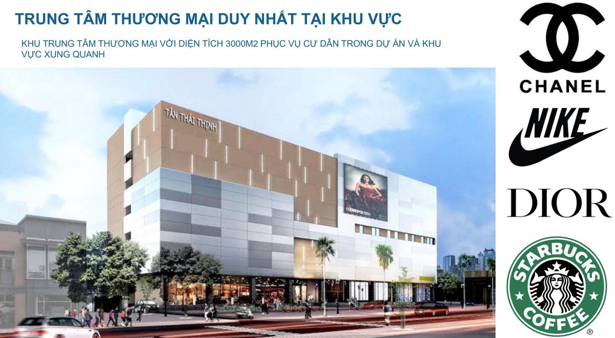 TRUNG TÂM THƯƠNG MẠI DUY NHẤT TẠI KHU VỰC KHU TRUNG TÂM THƯƠNG MẠI VỚI DIỆN TÍCH 3000M2 PHỤC VỤ CƯ DÂN TRONG DỰ ÁN VÀ KHU VỰC XUNG QUANH