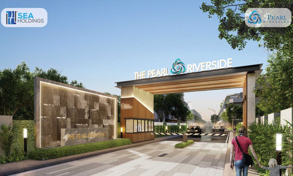 Phối cảnh cỗng chính dự án The Pearl Riverside Bến Lức Long An