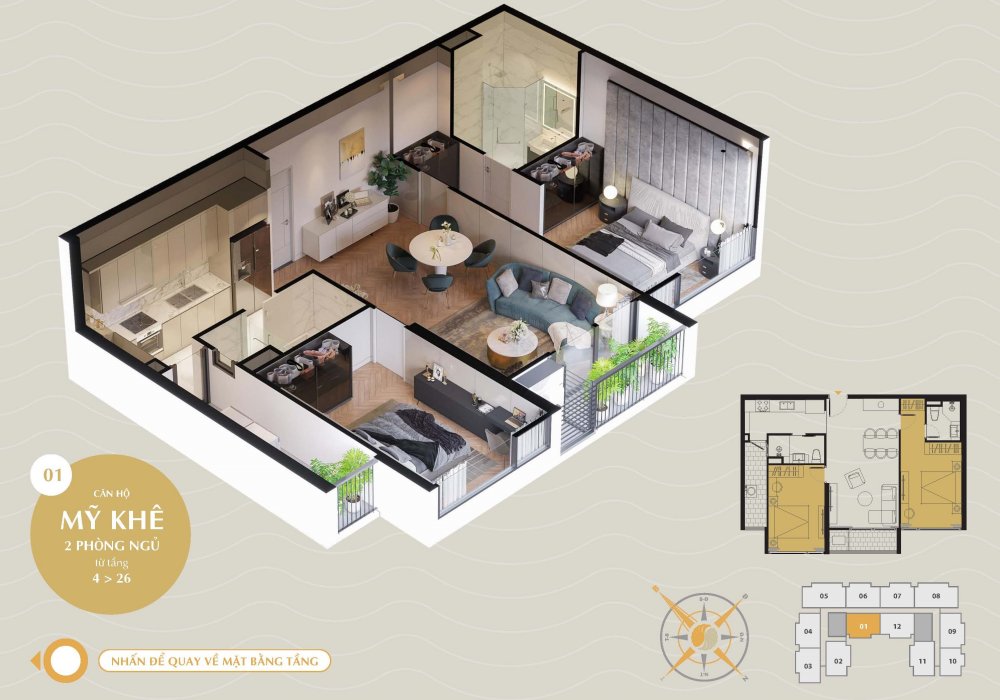 Thiết kế căn hộ Mỹ Khê 2 Phòng Ngủ tại The Sang Residence 