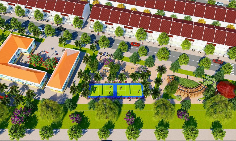 Phối cảnh 2 trường học và công viên dự án đất nền The Eden City Bình Dương