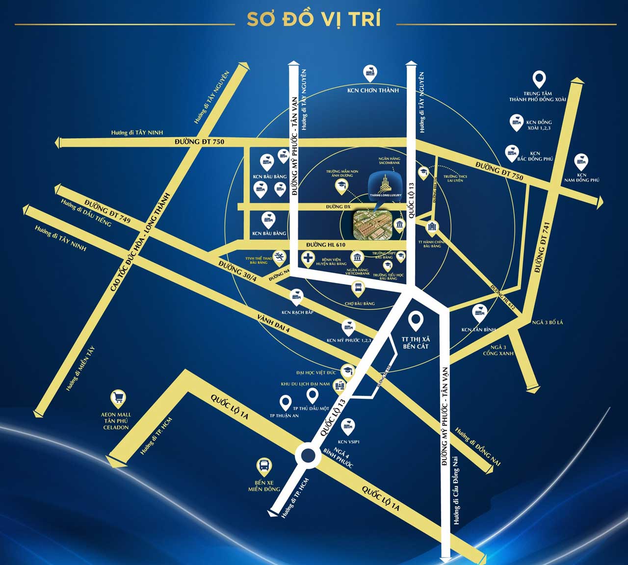 Vị trí dự án Thăng Long Luxury Bàu Bàng