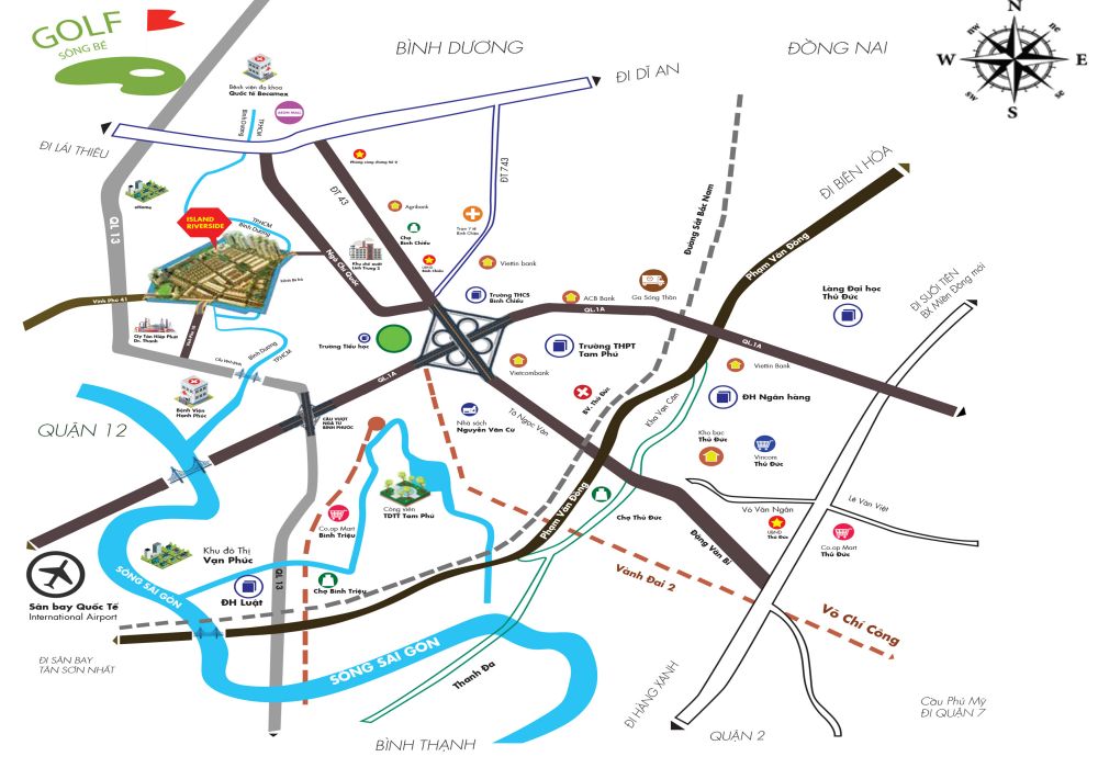 Vị trí dự án đất nền căn hộ Qi Island Bình Dương