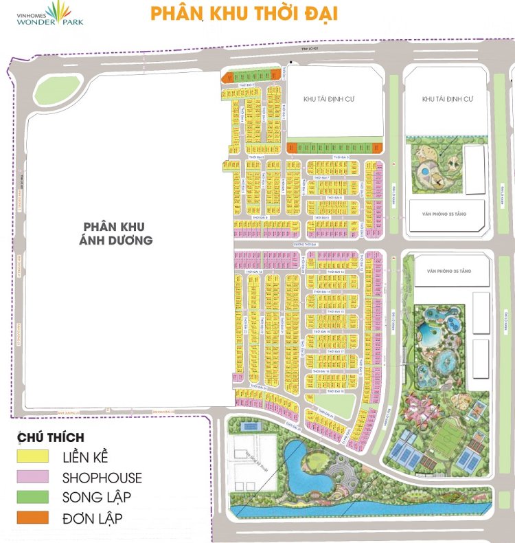 Mặt bằng phân khu Ánh Dương tại Vinhomes Wonder Park