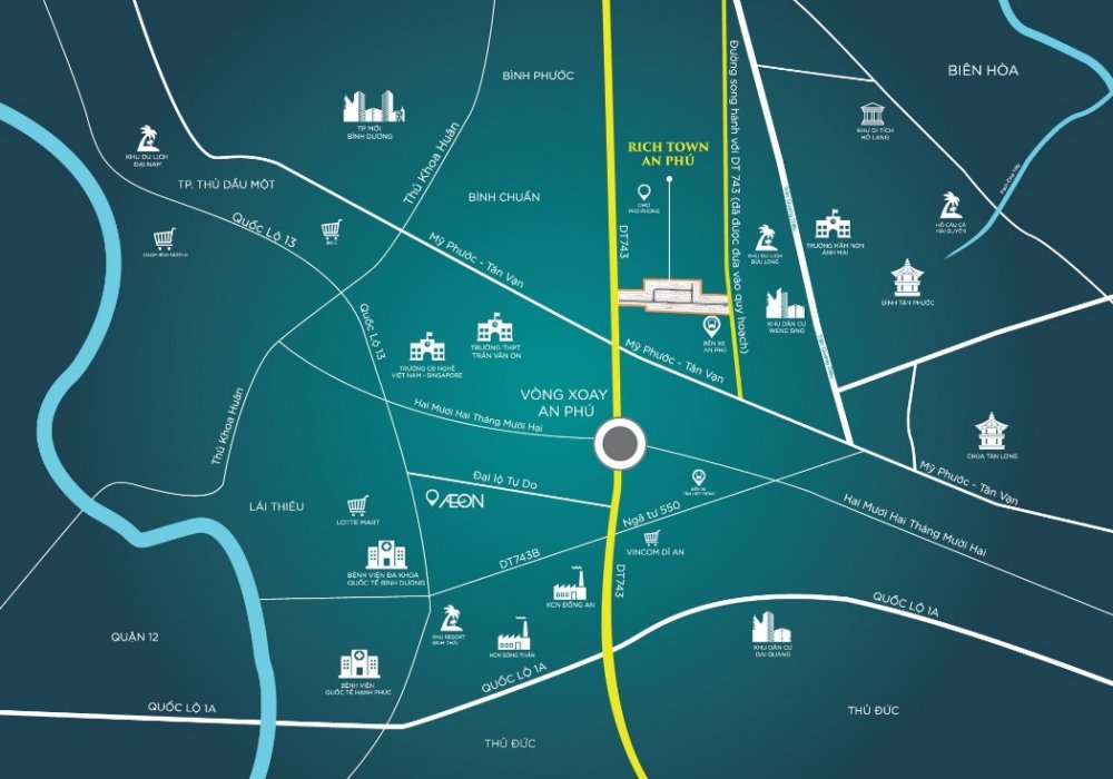 Vị trí dự án Rich Town An Phú Bình Dương