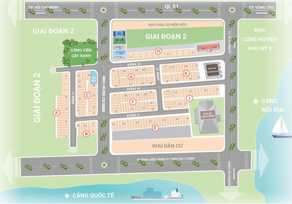 Mặt bằng dự án đất nền Phú Mỹ Central Port Bà Rịa