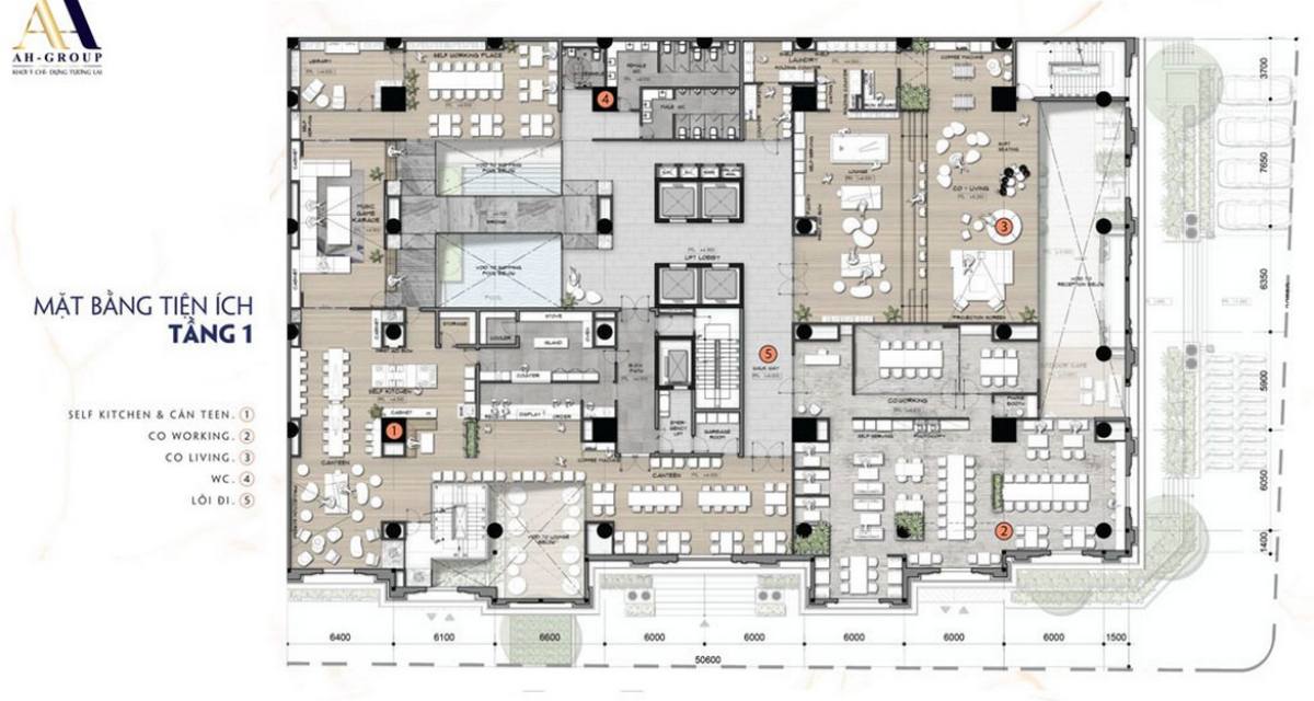 Mặt bằng tầng 1 dự án căn hộ Ecotel The Alleys Tân Bình