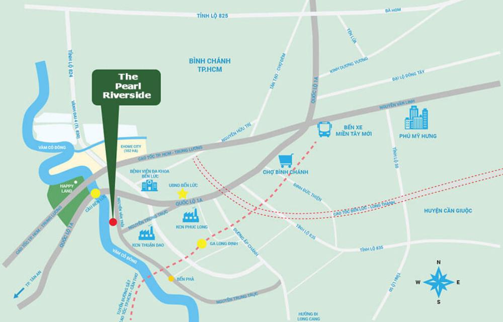 Vị trí dự án nhà phố The Pearl Riverside Bến Lức Long An