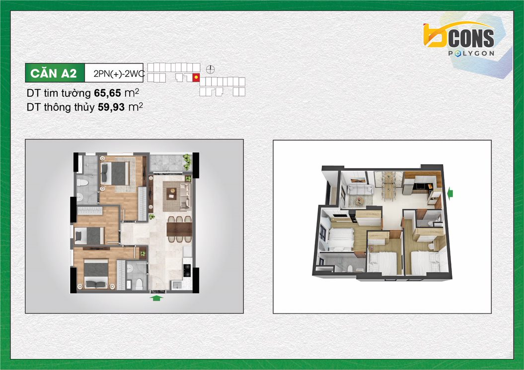 Thiết kế Căn hộ A2 tại khu căn hộ Bcons Polycon Bình Dương