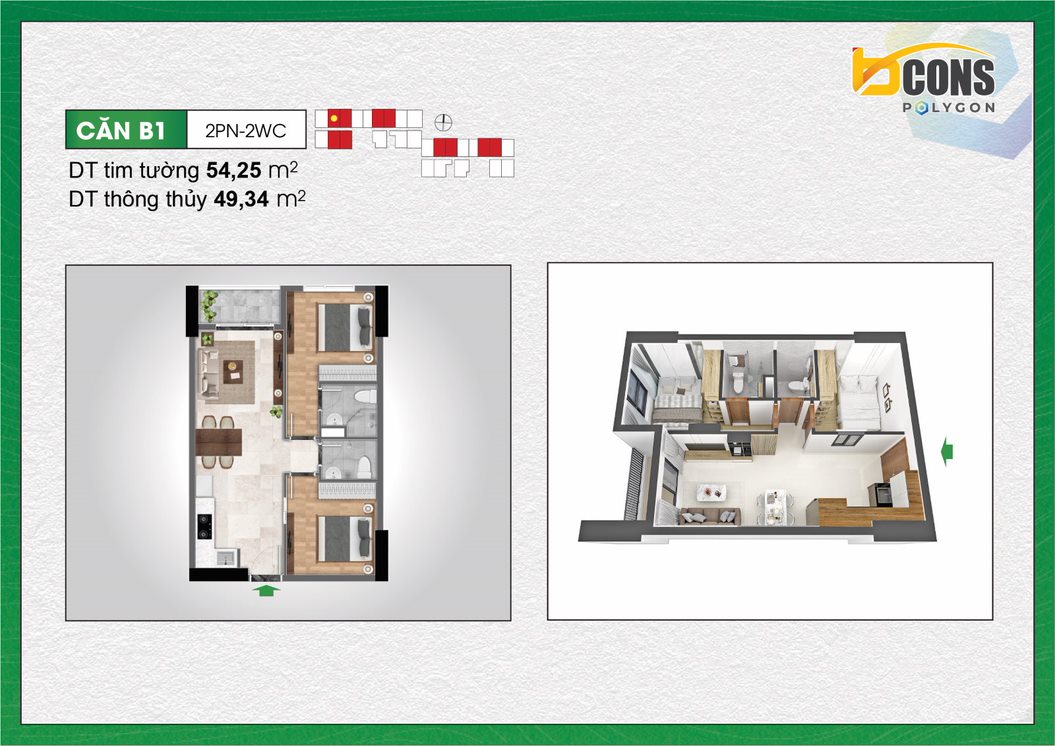 Thiết kế Căn hộ B1 tại khu căn hộ Bcons Polycon Bình Dương