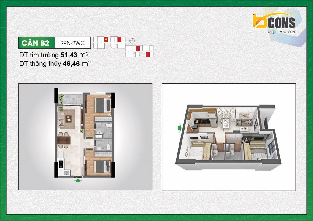 Thiết kế Căn hộ B2 tại khu căn hộ Bcons Polycon Bình Dương