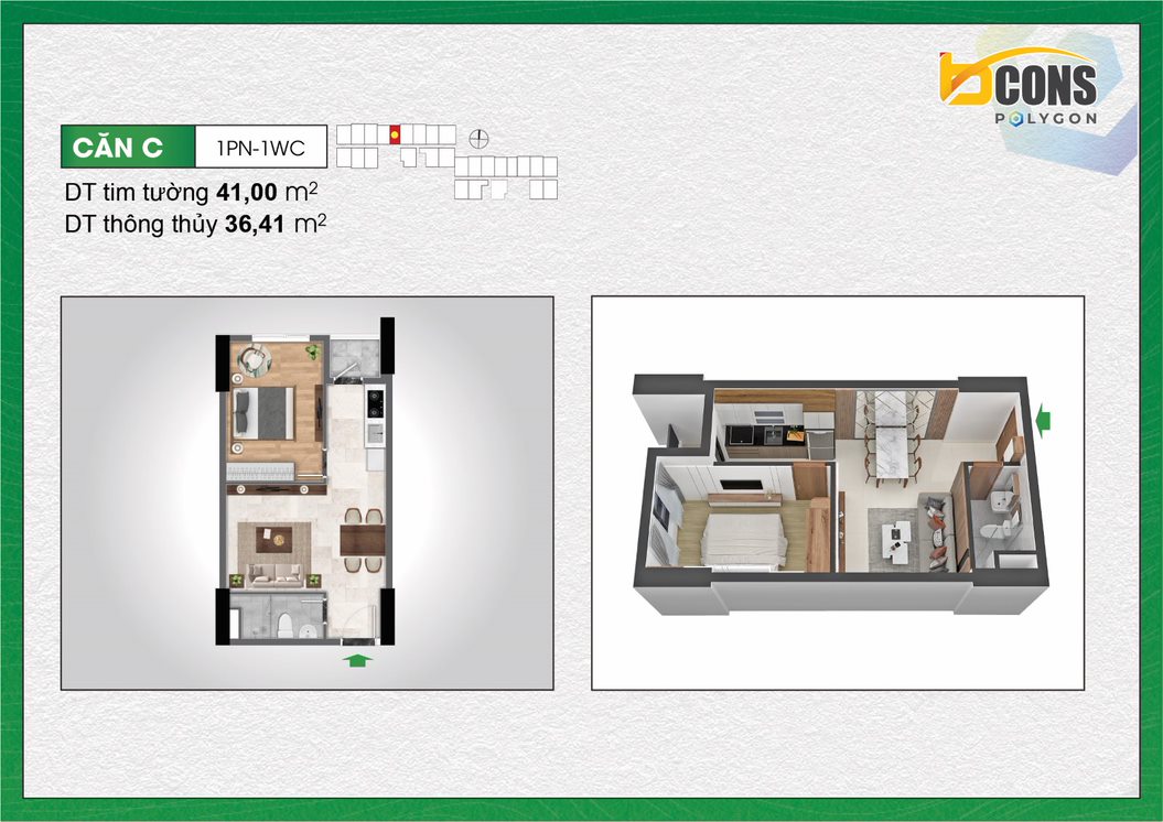 Thiết kế Căn hộ C tại khu căn hộ Bcons Polycon Bình Dương