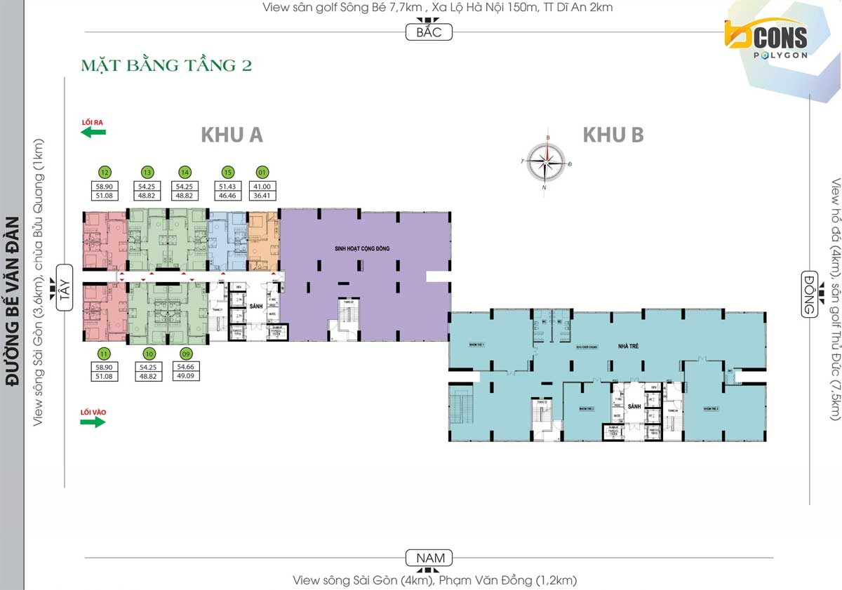 Mặt bằng tầng 2 tại dự án căn hộ Bcons Polygon  Bình Dương